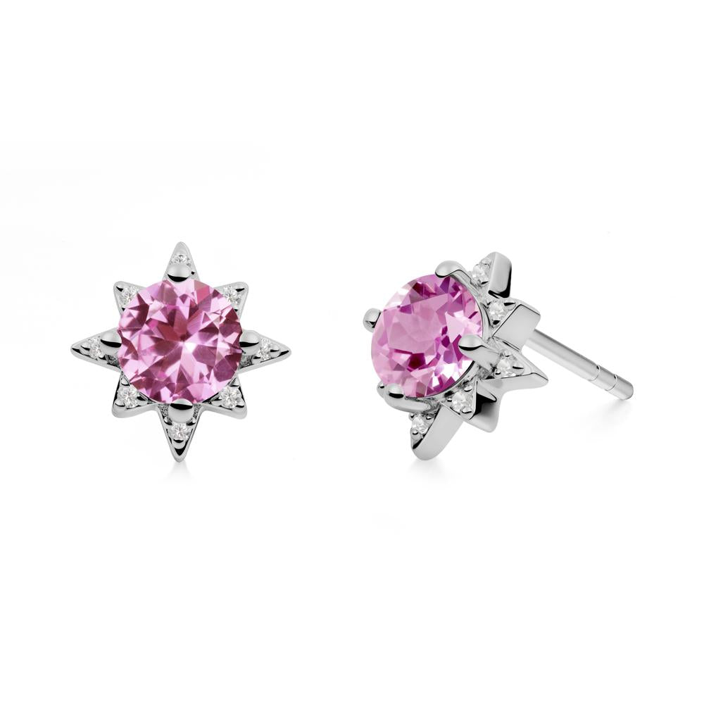 Round Pink Sapphire Sunburst Stud Earrings - LUO Jewelry #metal_platinum