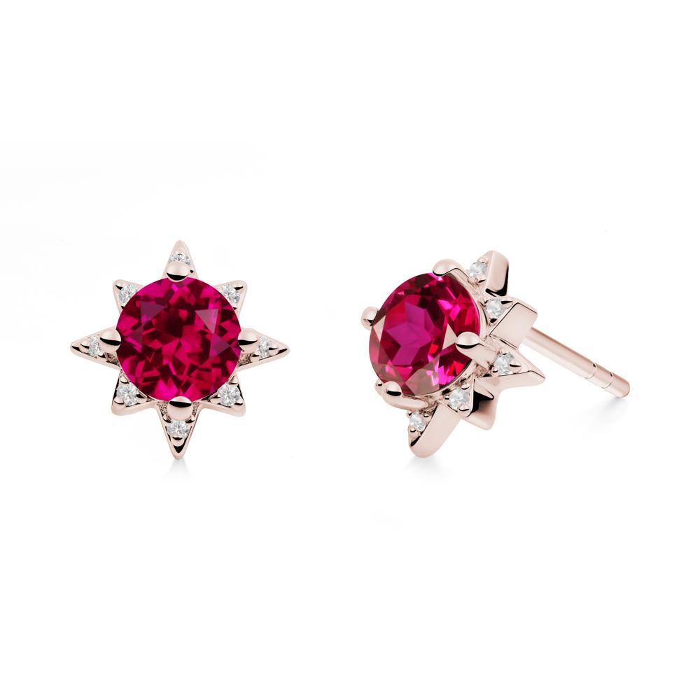 Round Ruby Sunburst Earrings - LUO Jewelry #metal_14k rose gold
