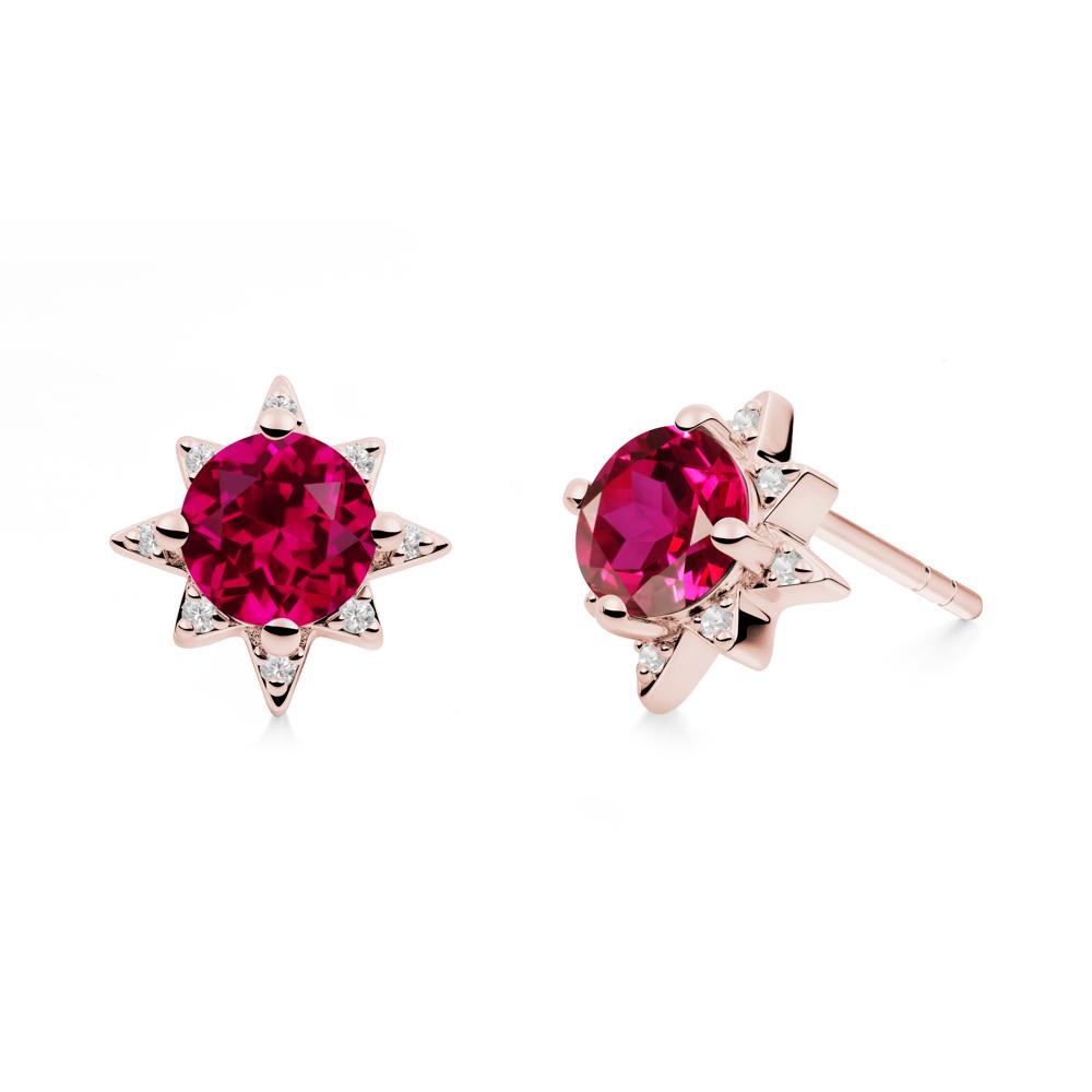 Round Ruby Sunburst Earrings - LUO Jewelry #metal_18k rose gold