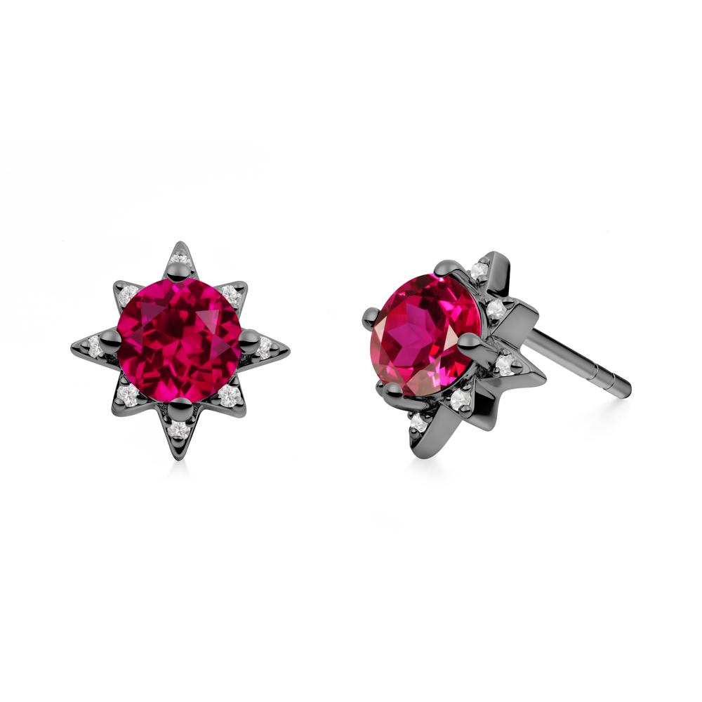 Round Ruby Sunburst Earrings - LUO Jewelry #metal_black finish sterling silver