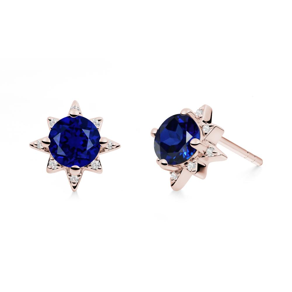 Round Sapphire Sunburst Earrings - LUO Jewelry #metal_14k rose gold