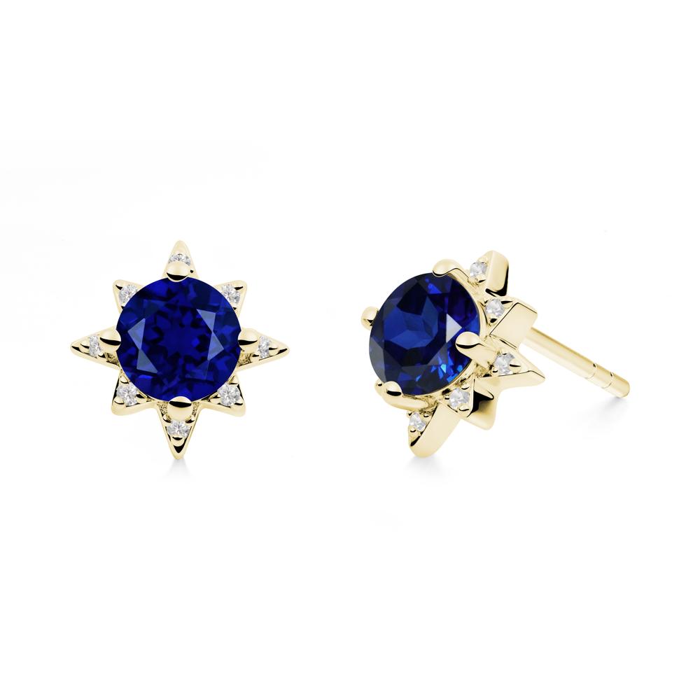 Round Sapphire Sunburst Earrings - LUO Jewelry #metal_18k yellow gold
