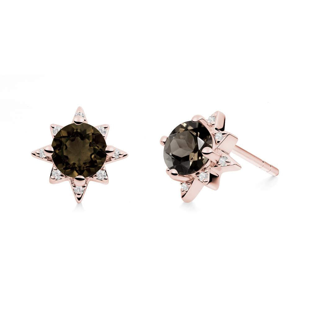 Round Smoky Quartz Sunburst Earrings - LUO Jewelry #metal_18k rose gold