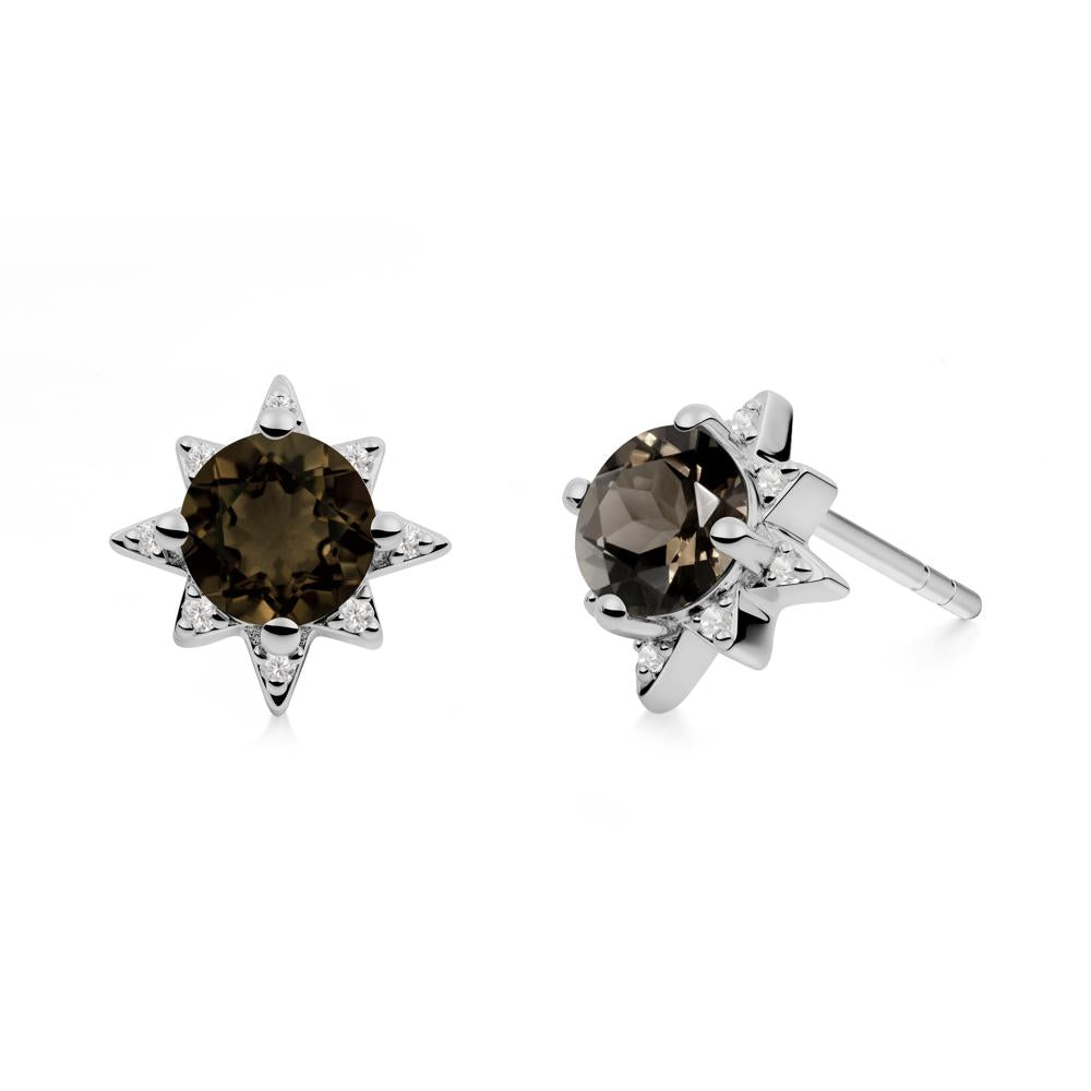 Round Smoky Quartz Sunburst Earrings - LUO Jewelry #metal_platinum