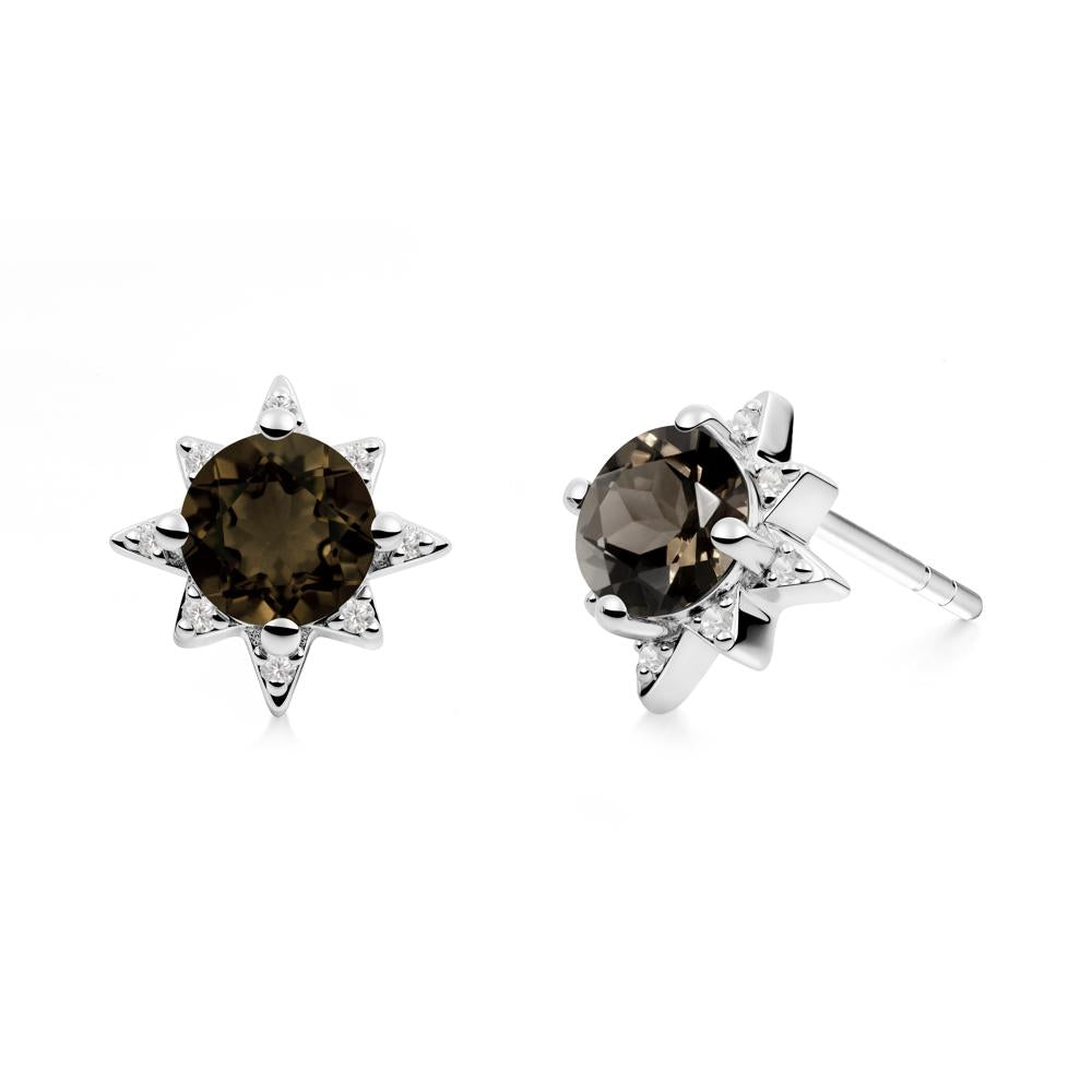 Round Smoky Quartz Sunburst Earrings - LUO Jewelry #metal_sterling silver