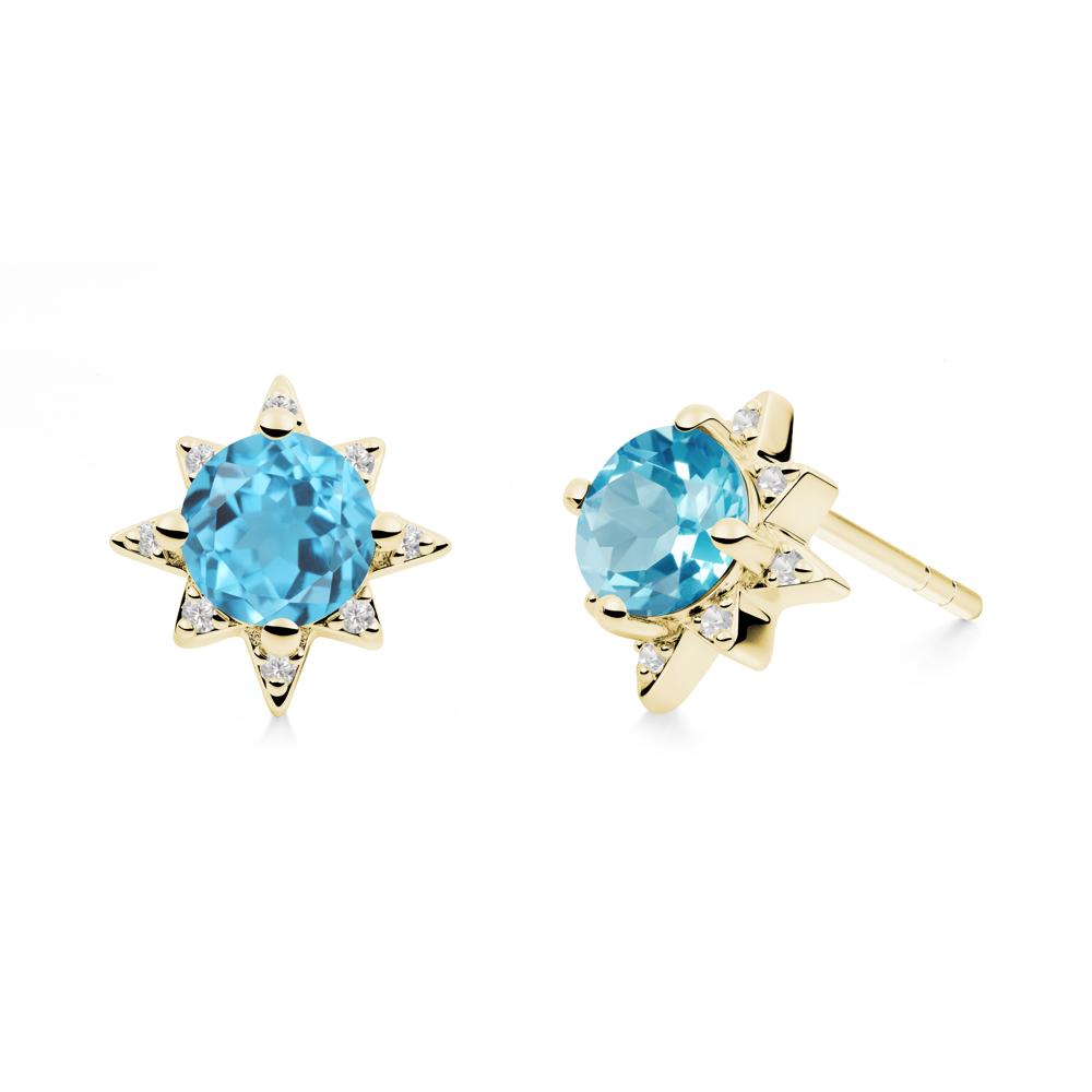 Round Swiss Blue Topaz Sunburst Earrings - LUO Jewelry #metal_18k yellow gold