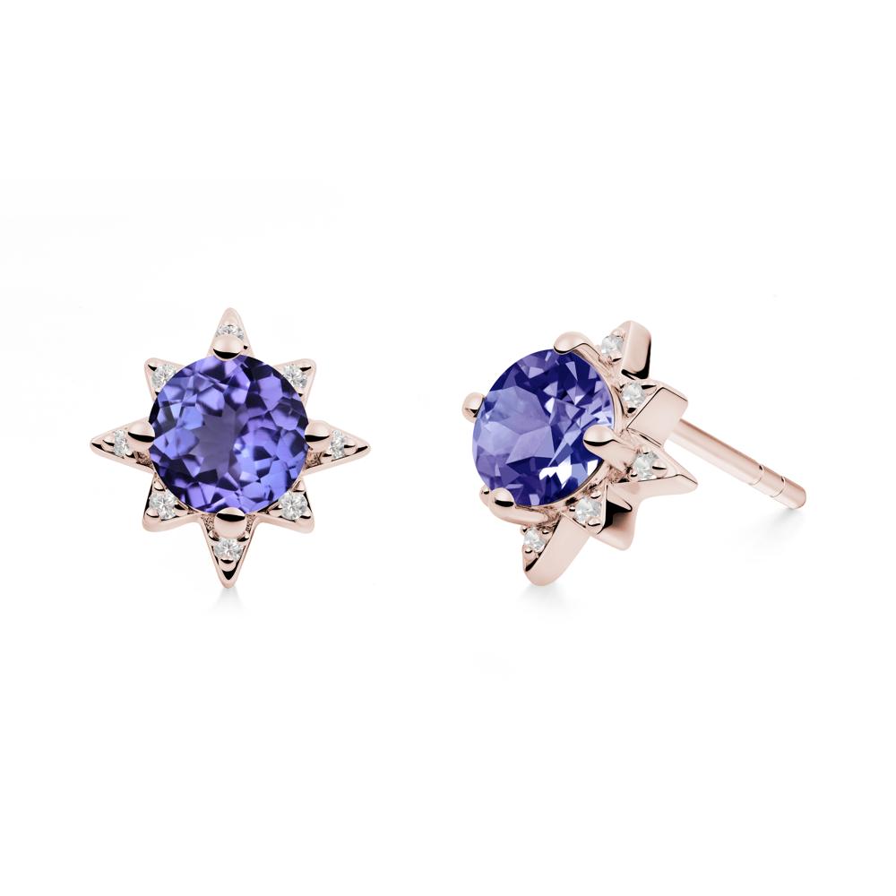 Round Tanzanite Sunburst Stud Earrings - LUO Jewelry #metal_14k rose gold