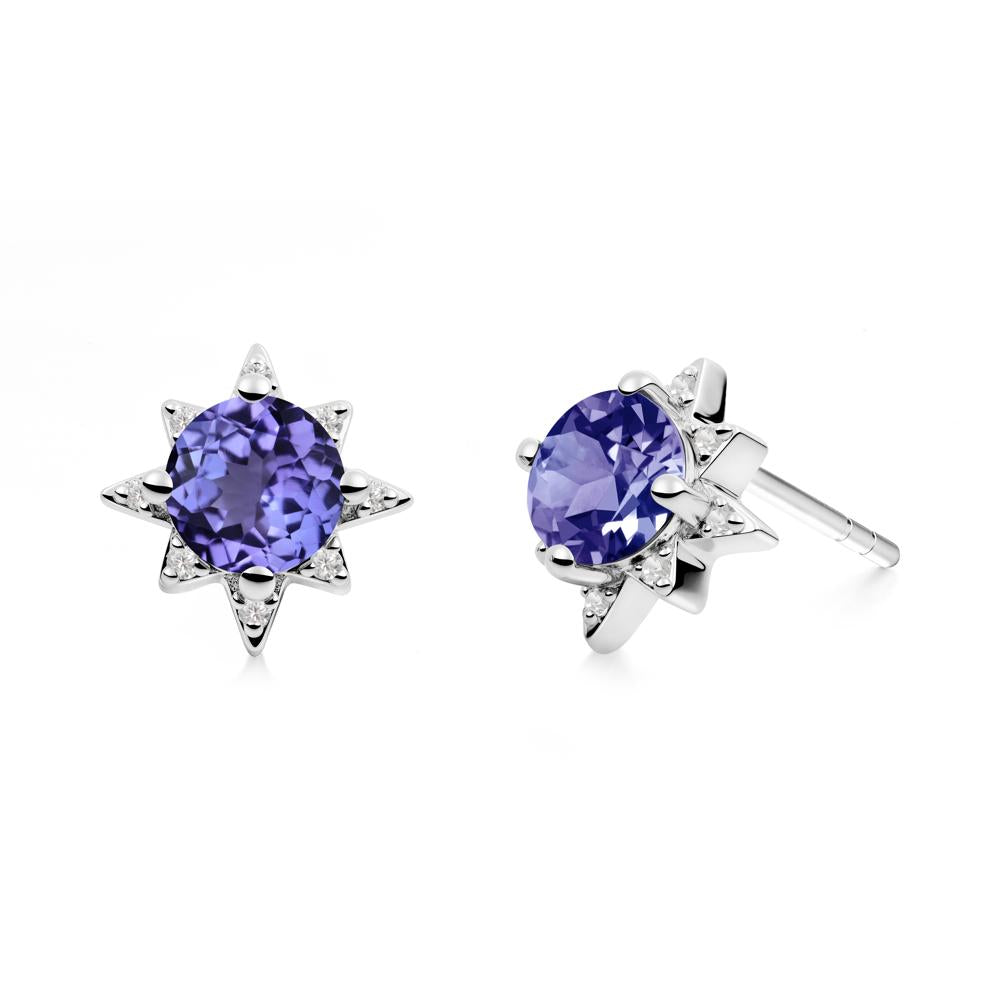 Round Tanzanite Sunburst Stud Earrings - LUO Jewelry #metal_14k white gold