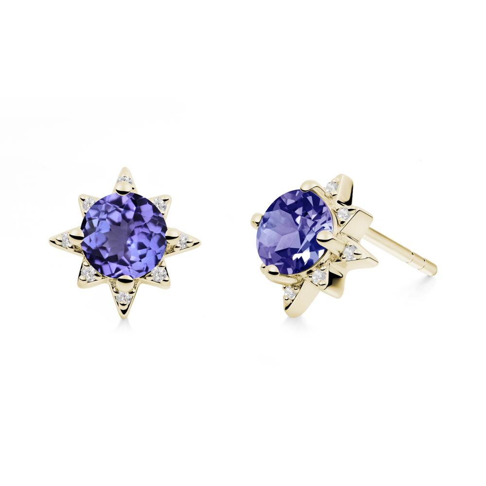 Round Tanzanite Sunburst Stud Earrings - LUO Jewelry #metal_14k yellow gold