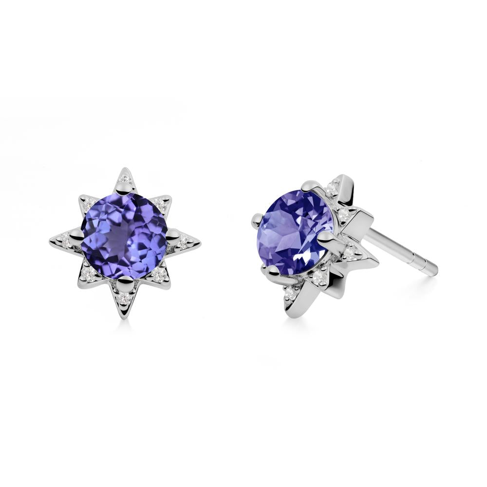 Round Tanzanite Sunburst Stud Earrings - LUO Jewelry #metal_platinum