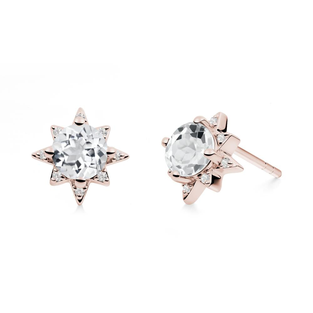 Round White Topaz Sunburst Earrings - LUO Jewelry #metal_14k rose gold
