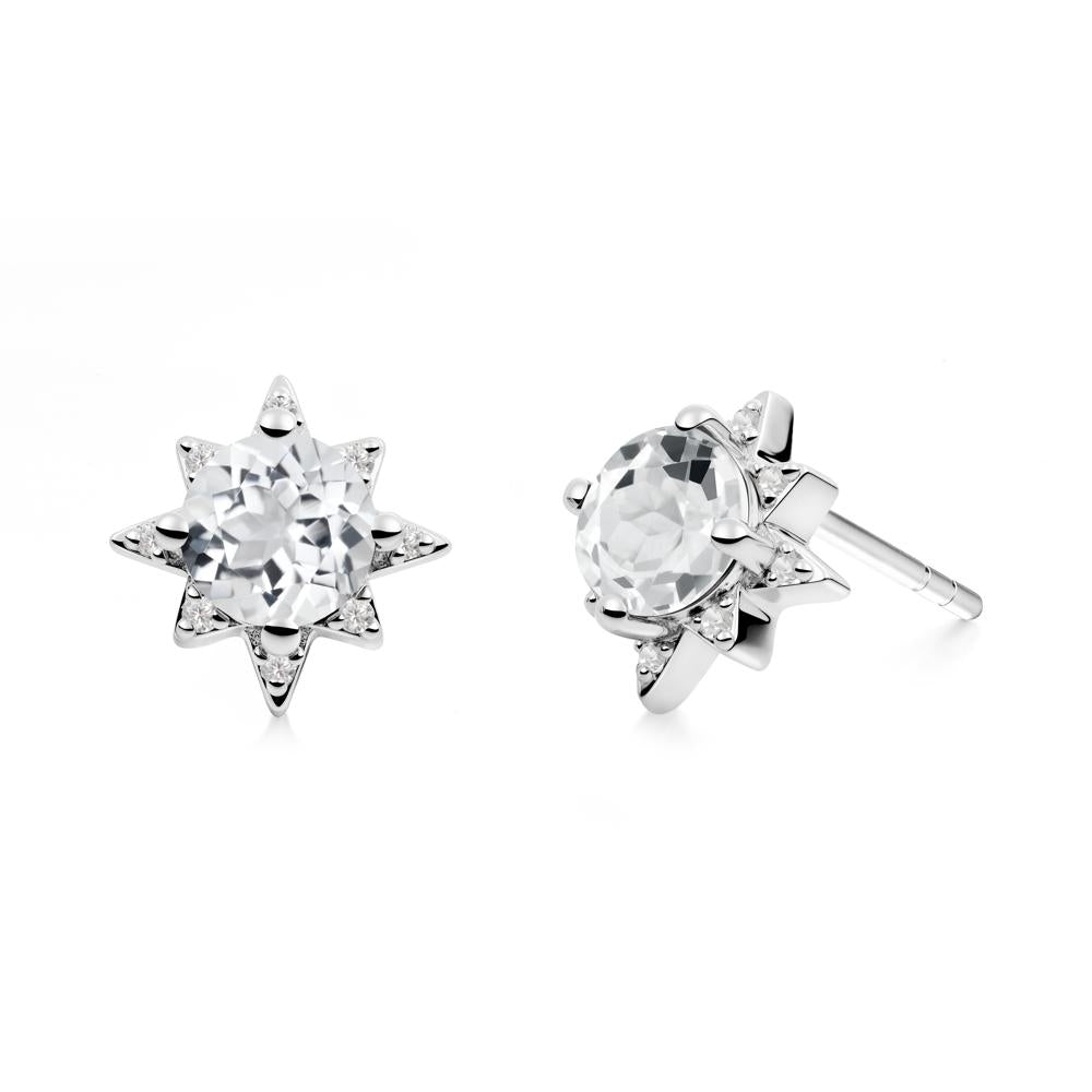 Round White Topaz Sunburst Earrings - LUO Jewelry #metal_14k white gold