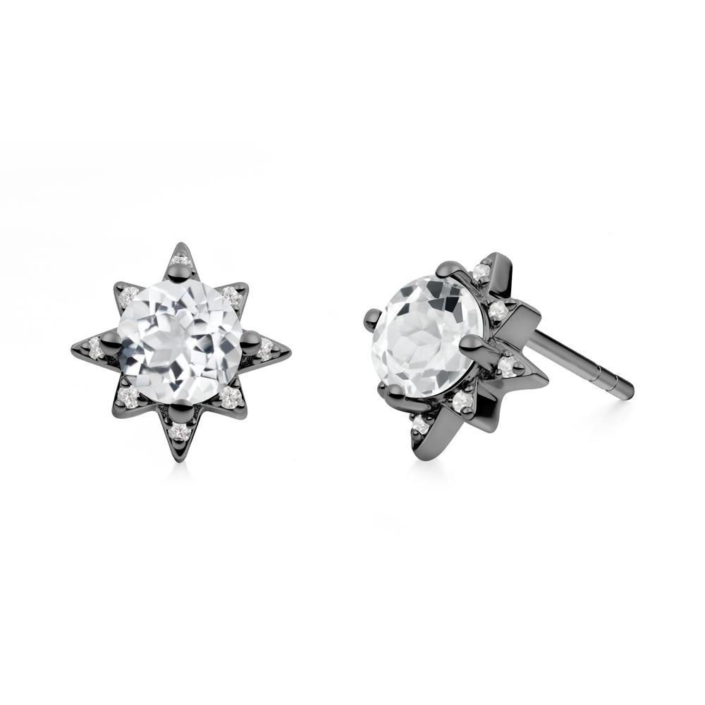 Round White Topaz Sunburst Earrings - LUO Jewelry #metal_black finish sterling silver