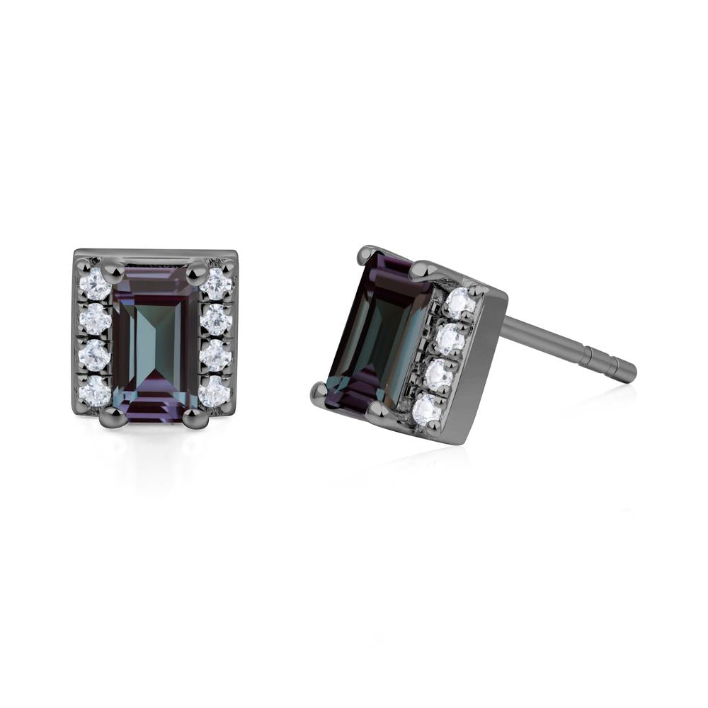 Baguette Alexandrite Stud Eaarings with Pave Side Accents - LUO Jewelry #metal_black finish sterling silver