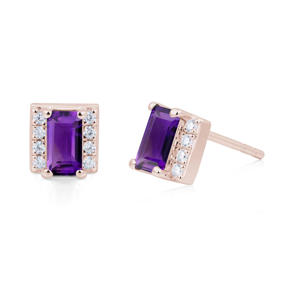Baguette Amethyst Halo Stud Earrings - LUO Jewelry #metal_14k rose gold