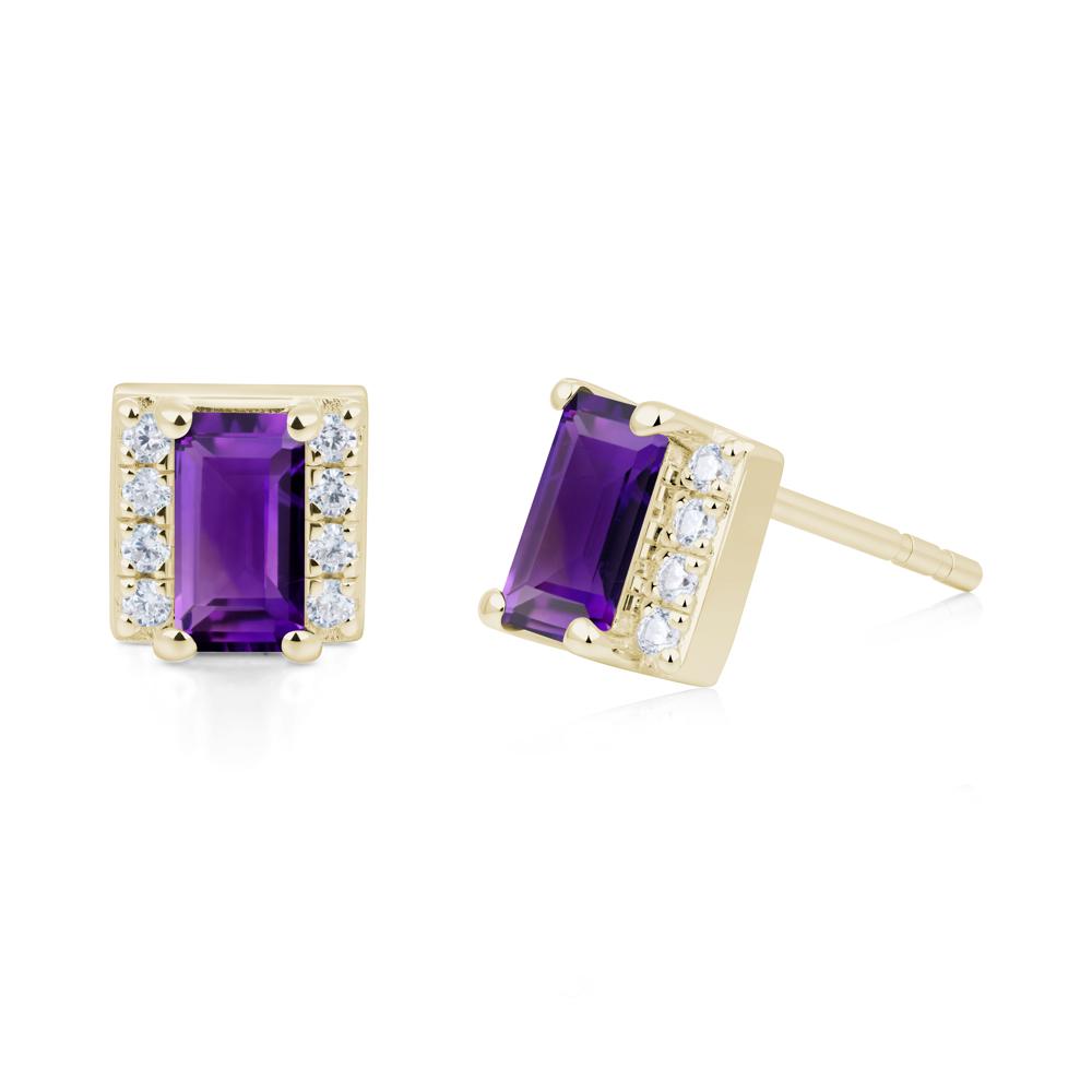 Baguette Amethyst Halo Stud Earrings - LUO Jewelry #metal_14k yellow gold