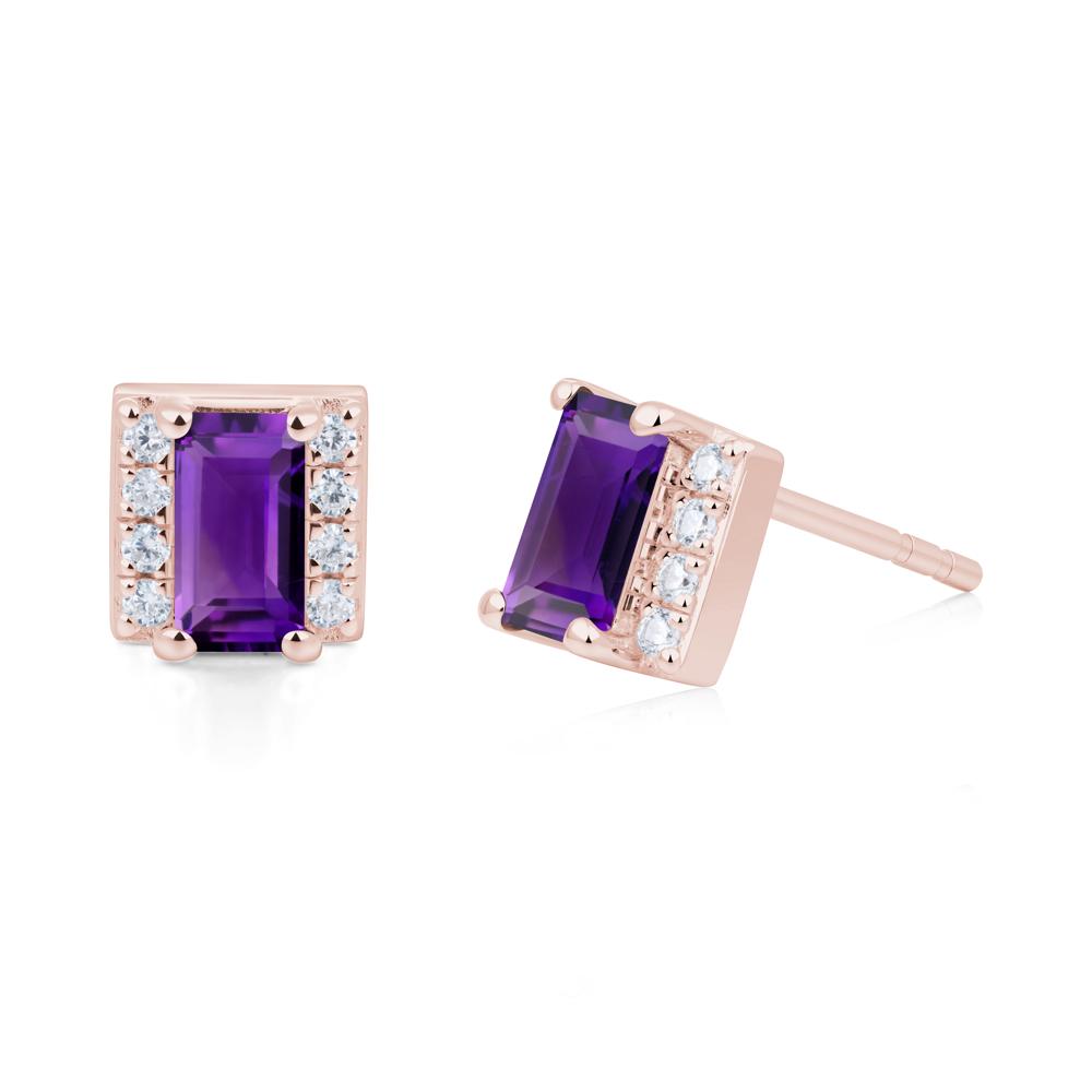 Baguette Amethyst Halo Stud Earrings - LUO Jewelry #metal_18k rose gold