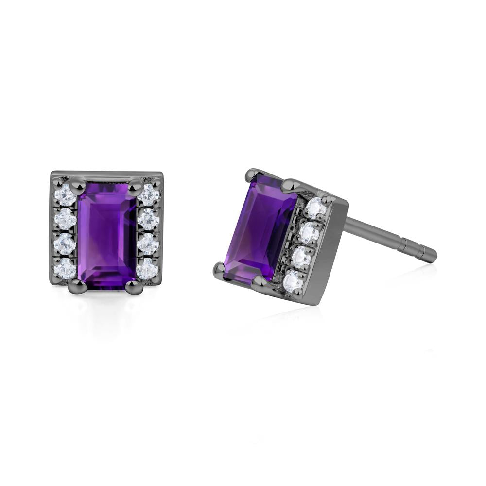 Baguette Amethyst Halo Stud Earrings - LUO Jewelry #metal_black finish sterling silver