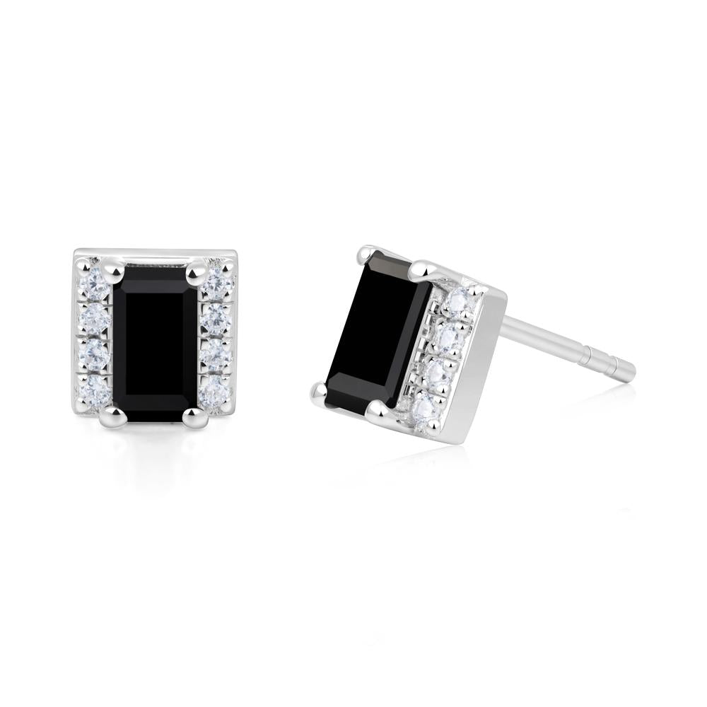 Baguette Black Spinel Stud Eaarings with Pave Side Accents - LUO Jewelry #metal_14k white gold