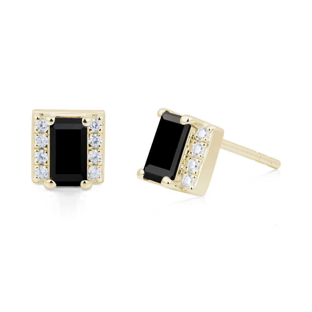 Baguette Black Spinel Stud Eaarings with Pave Side Accents - LUO Jewelry #metal_14k yellow gold