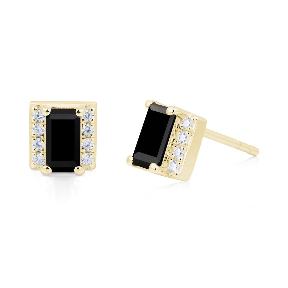 Baguette Black Spinel Stud Eaarings with Pave Side Accents - LUO Jewelry #metal_18k yellow gold