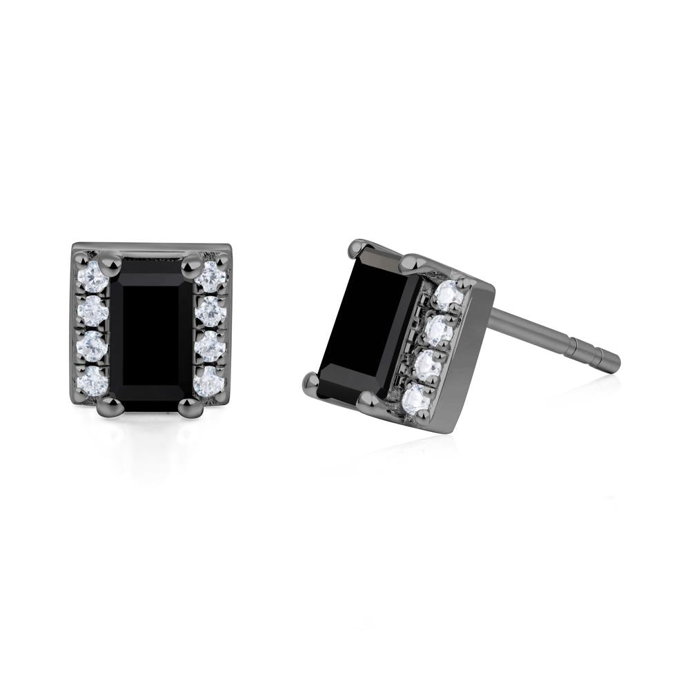 Baguette Black Spinel Stud Eaarings with Pave Side Accents - LUO Jewelry #metal_black finish sterling silver