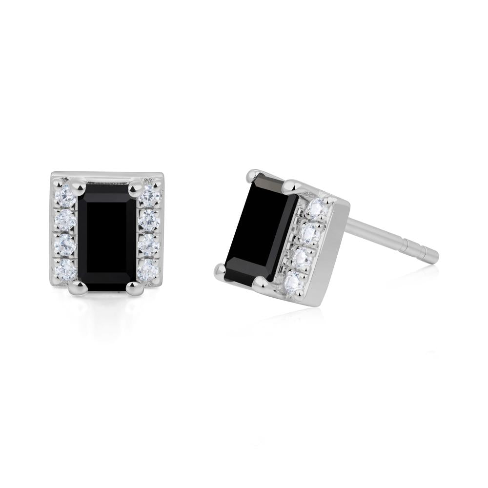 Baguette Black Spinel Stud Eaarings with Pave Side Accents - LUO Jewelry #metal_platinum
