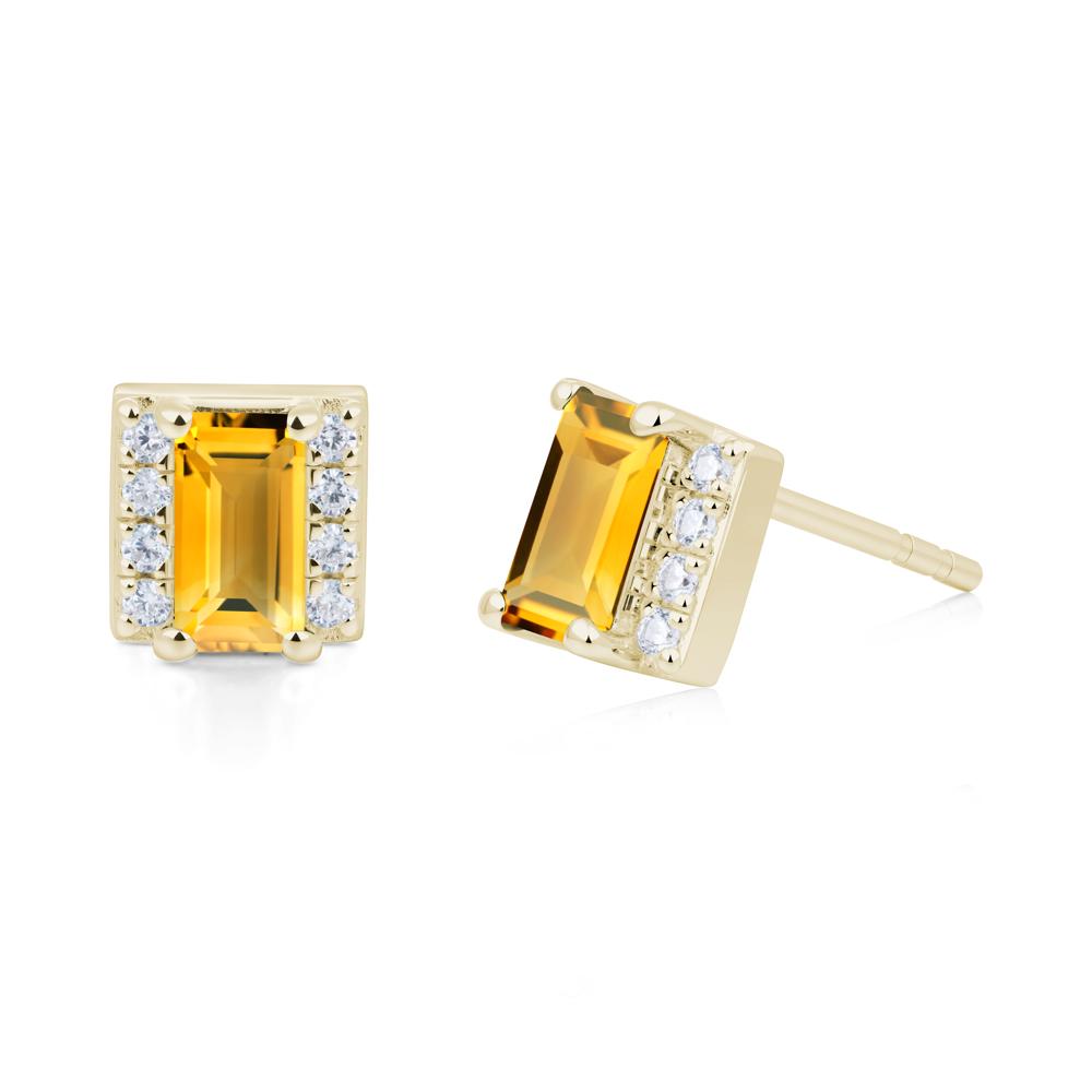 Baguette Citrine Halo Stud Earrings - LUO Jewelry #metal_14k yellow gold