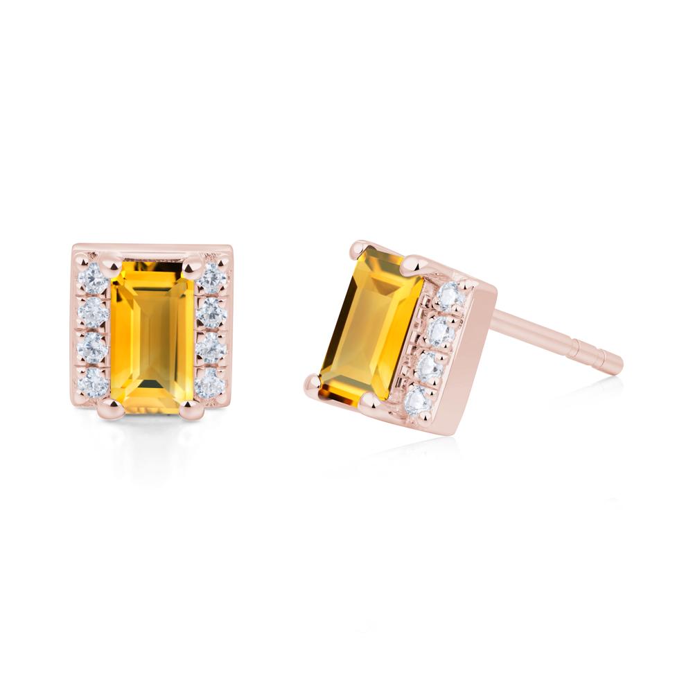 Baguette Citrine Halo Stud Earrings - LUO Jewelry #metal_18k rose gold