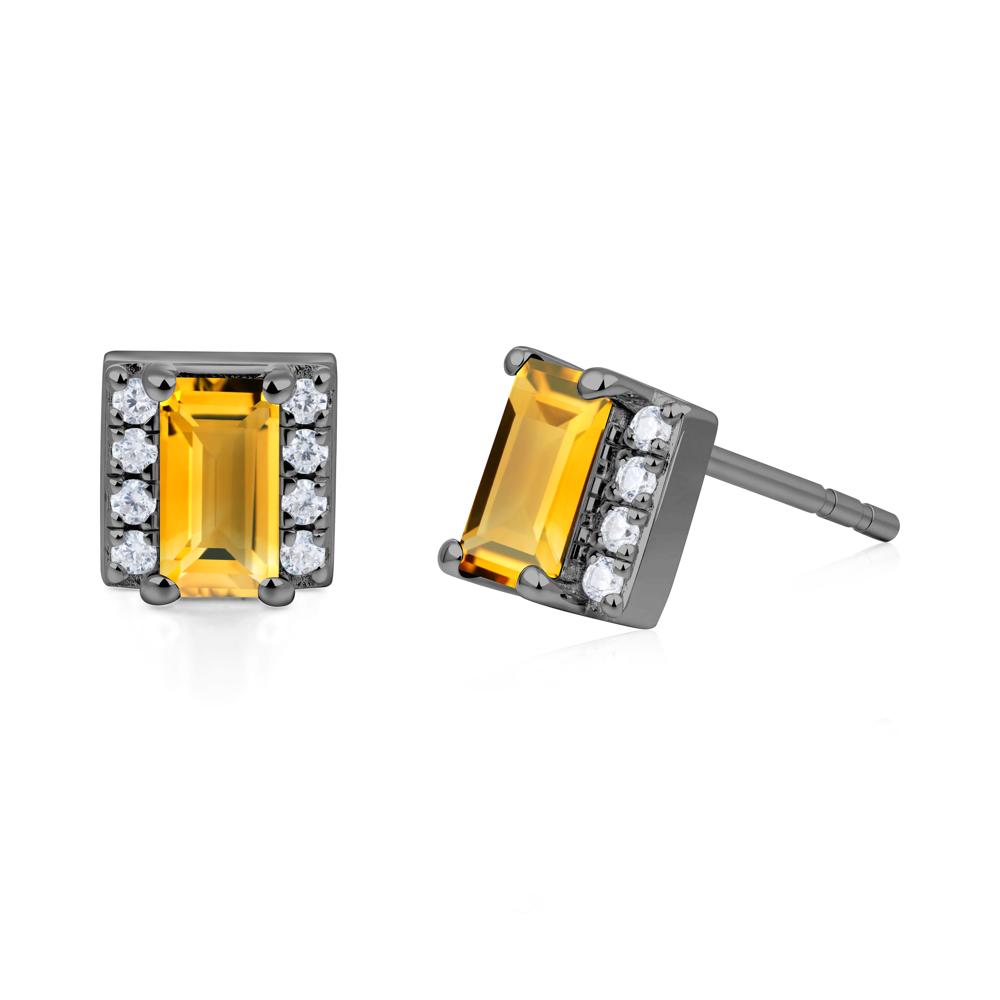 Baguette Citrine Halo Stud Earrings - LUO Jewelry #metal_black finish sterling silver