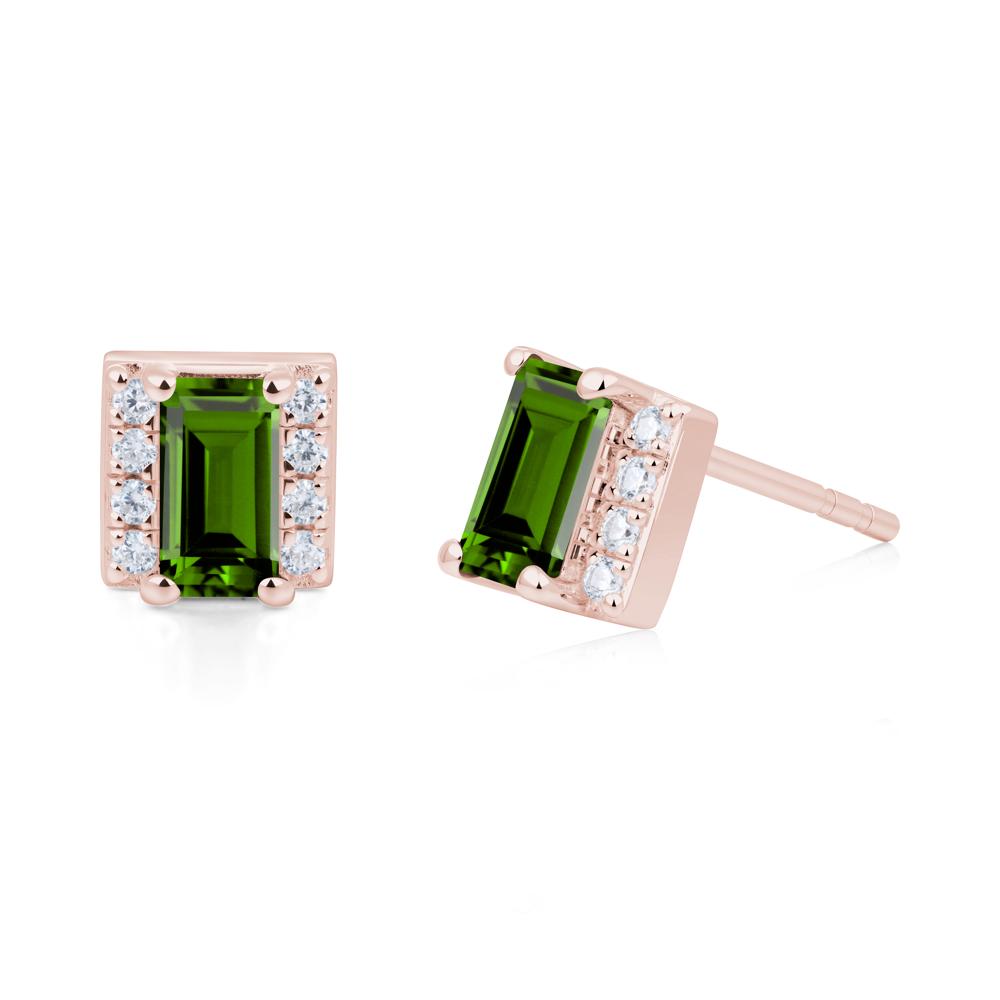 Baguette Diopside Halo Stud Earrings - LUO Jewelry #metal_18k rose gold