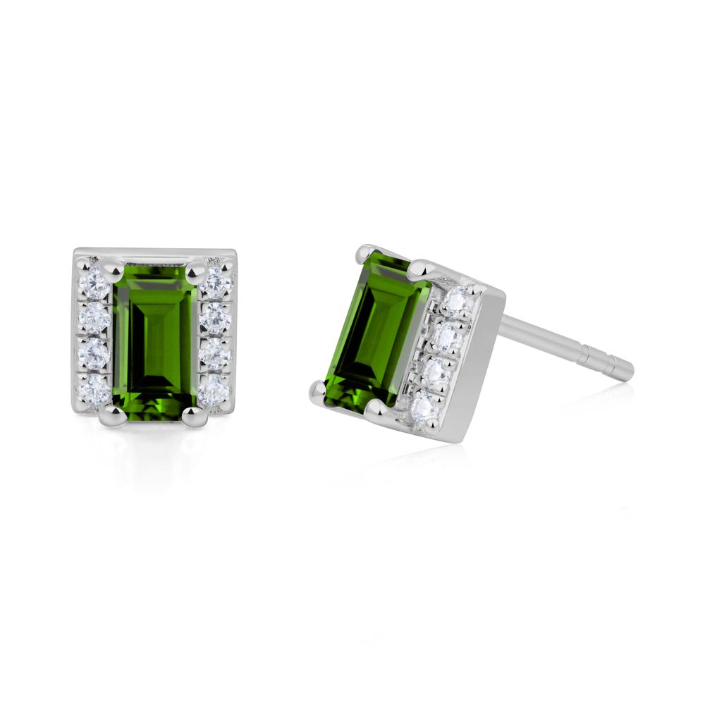 Baguette Diopside Halo Stud Earrings - LUO Jewelry #metal_platinum