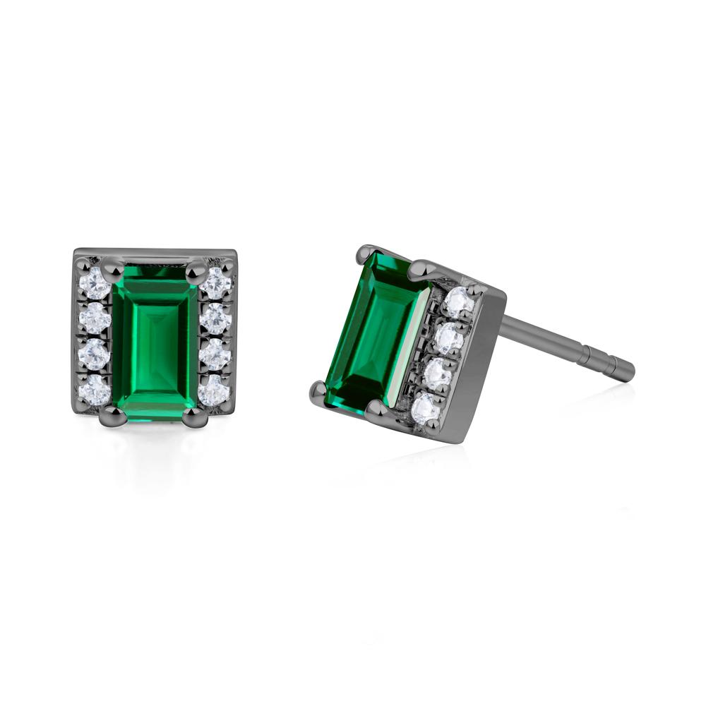 Baguette Emerald Stud Eaarings with Pave Side Accents - LUO Jewelry #metal_black finish sterling silver