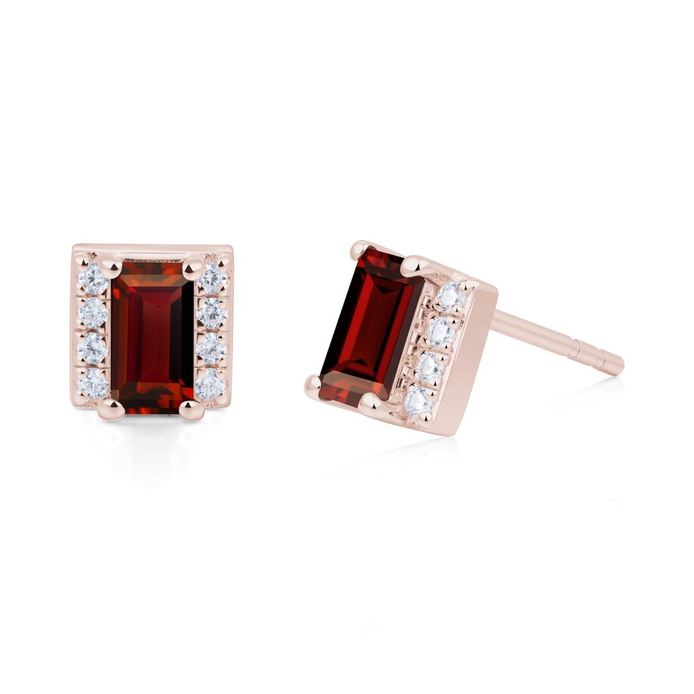 Baguette Garnet Stud Eaarings with Pave Side Accents - LUO Jewelry #metal_14k rose gold