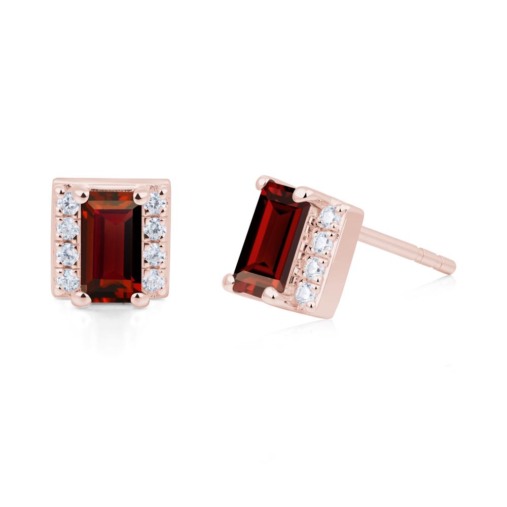 Baguette Garnet Stud Eaarings with Pave Side Accents - LUO Jewelry #metal_18k rose gold