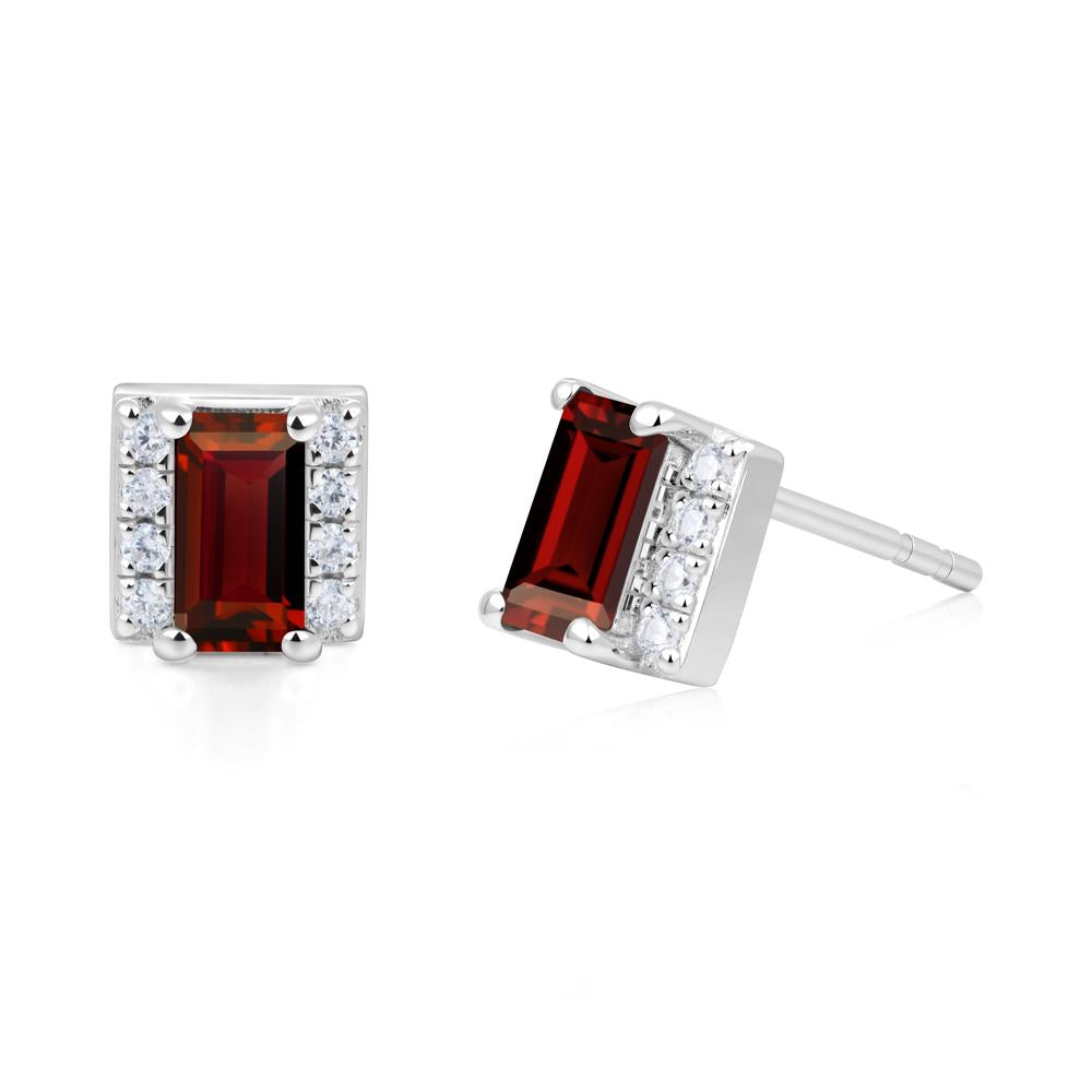 Baguette Garnet Stud Eaarings with Pave Side Accents - LUO Jewelry #metal_sterling silver