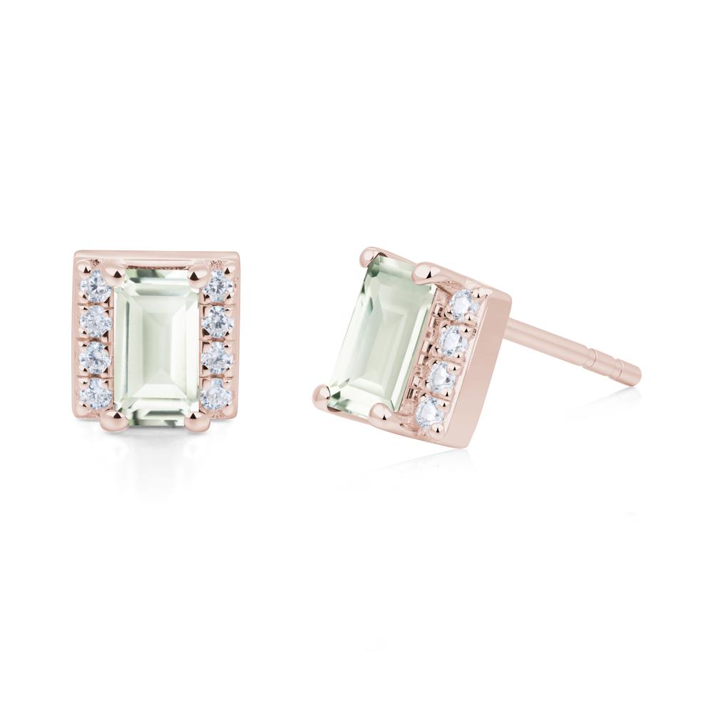 Baguette Green Amethyst Stud Eaarings with Pave Side Accents - LUO Jewelry #metal_14k rose gold