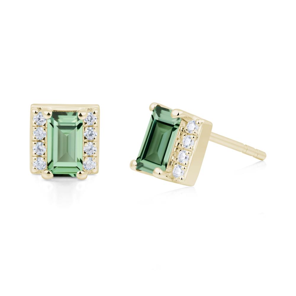 Baguette Green Sapphire Stud Eaarings with Pave Side Accents - LUO Jewelry #metal_14k yellow gold
