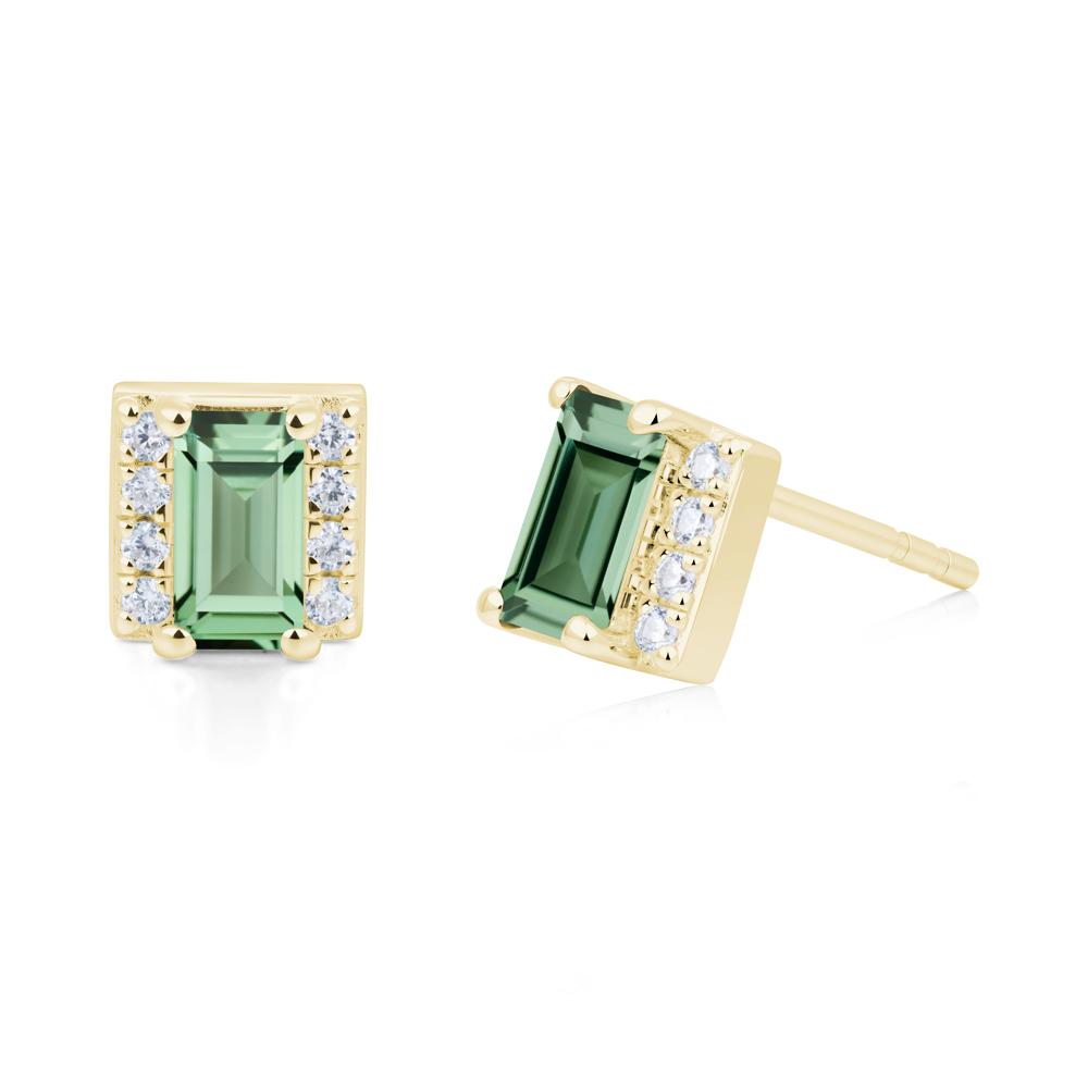 Baguette Green Sapphire Stud Eaarings with Pave Side Accents - LUO Jewelry #metal_18k yellow gold