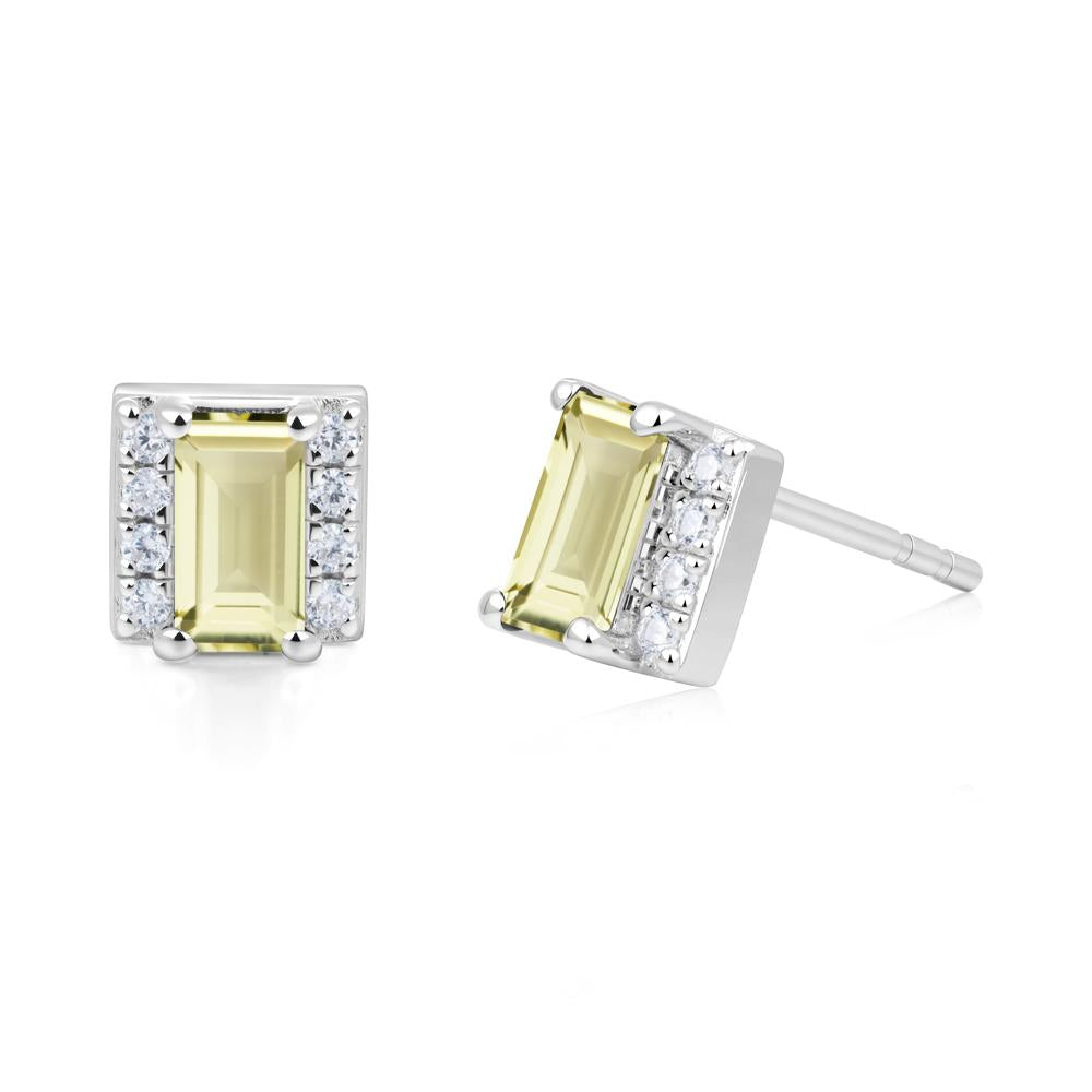 Baguette Lemon Quartz Halo Stud Earrings - LUO Jewelry #metal_14k white gold