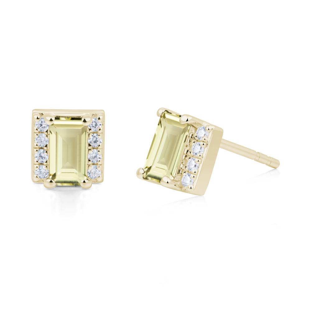 Baguette Lemon Quartz Halo Stud Earrings - LUO Jewelry #metal_14k yellow gold