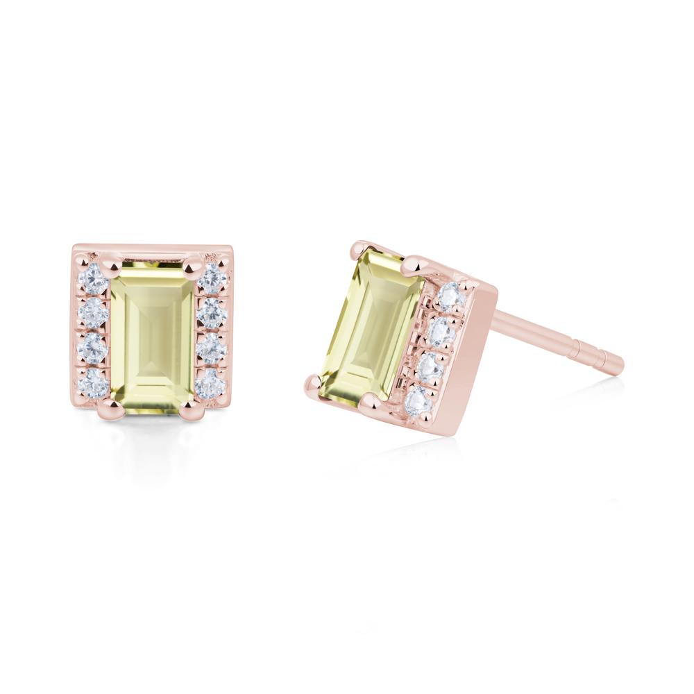 Baguette Lemon Quartz Halo Stud Earrings - LUO Jewelry #metal_18k rose gold