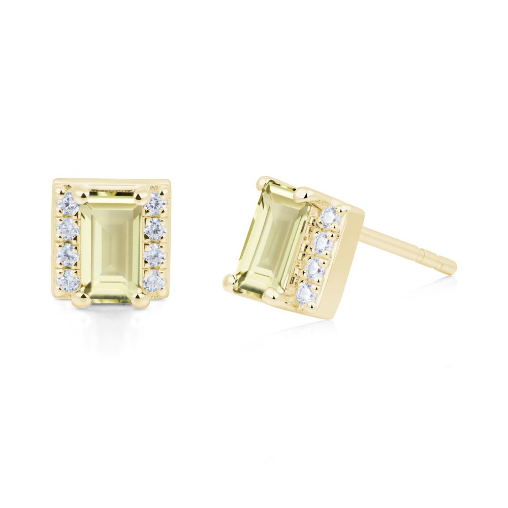 Baguette Lemon Quartz Halo Stud Earrings - LUO Jewelry #metal_18k yellow gold