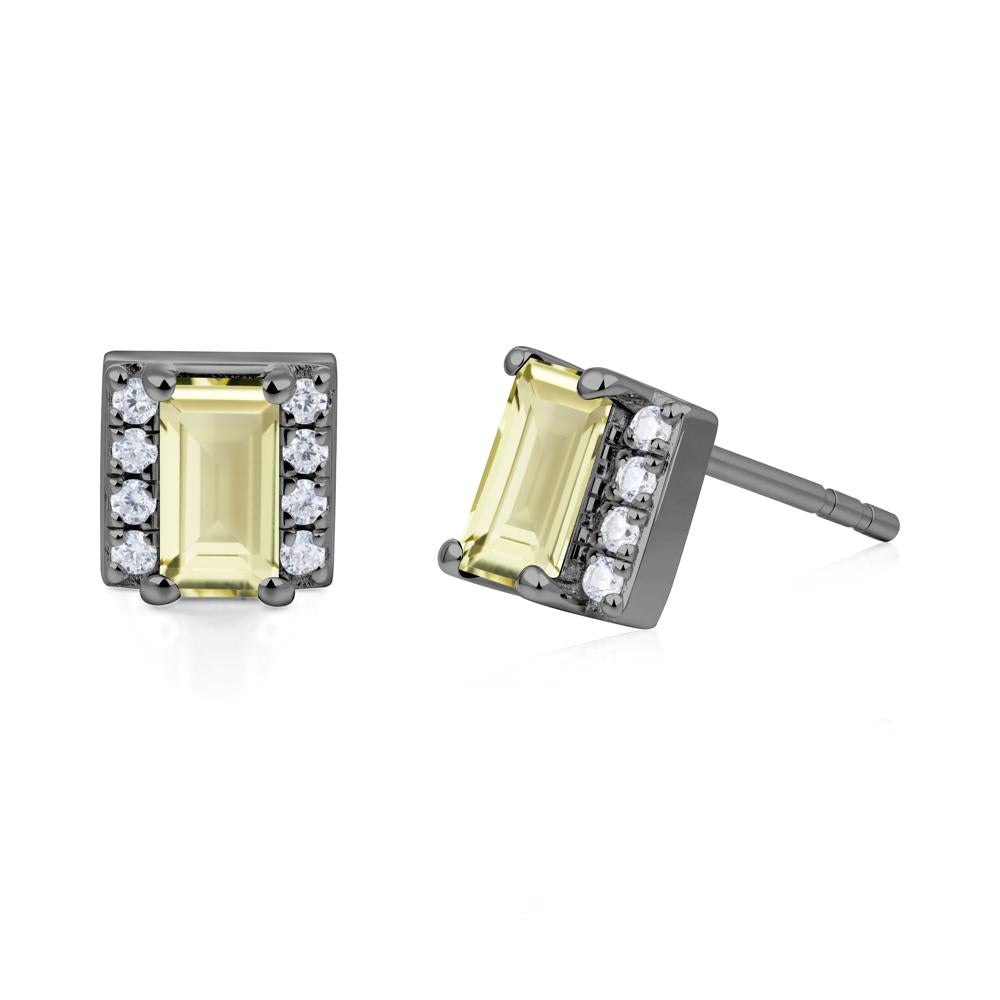 Baguette Lemon Quartz Halo Stud Earrings - LUO Jewelry #metal_black finish sterling silver