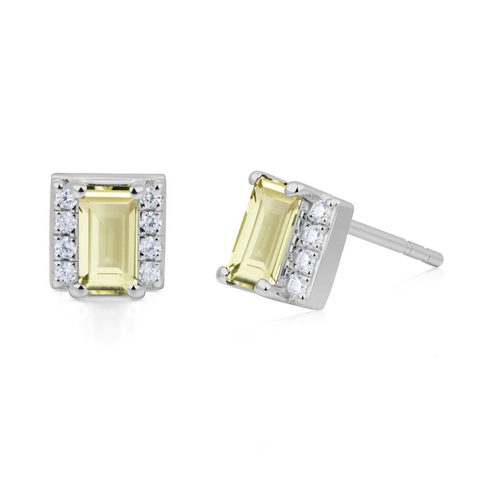 Baguette Lemon Quartz Halo Stud Earrings - LUO Jewelry #metal_platinum