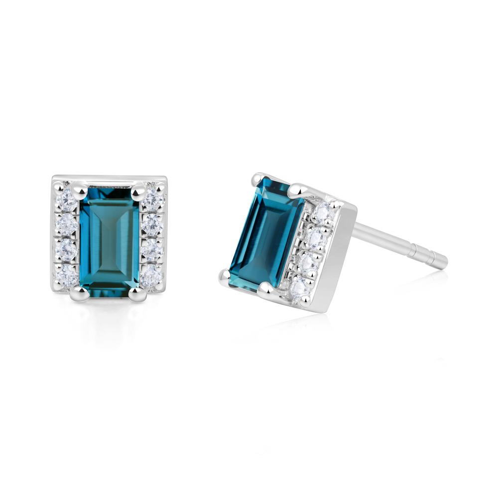Baguette London Blue Topaz Stud Eaarings with Pave Side Accents - LUO Jewelry #metal_sterling silver
