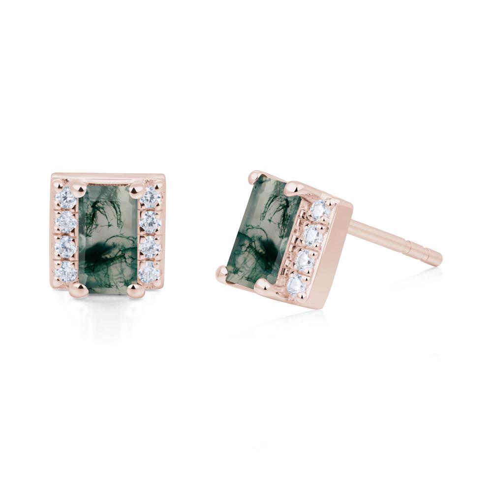Baguette Moss Agate Halo Stud Earrings - LUO Jewelry #metal_14k rose gold