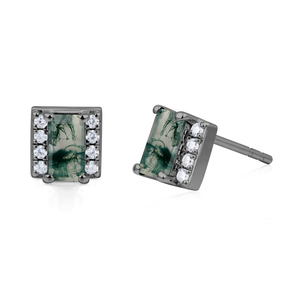 Baguette Moss Agate Halo Stud Earrings - LUO Jewelry #metal_black finish sterling silver