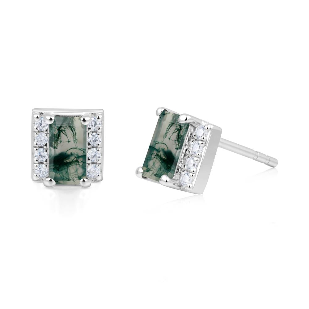 Baguette Moss Agate Halo Stud Earrings - LUO Jewelry #metal_sterling silver