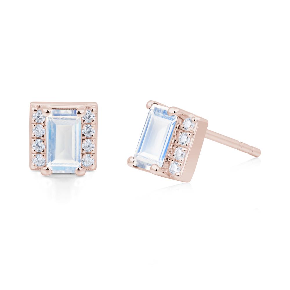 Baguette Moonstone Halo Stud Earrings - LUO Jewelry #metal_14k rose gold